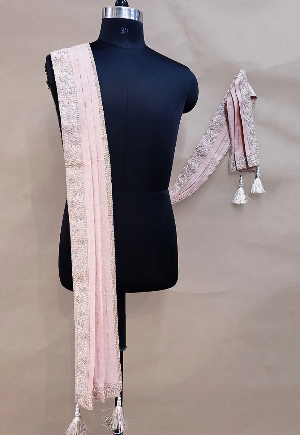 Embroidered Georgette Dupatta in Baby Pink