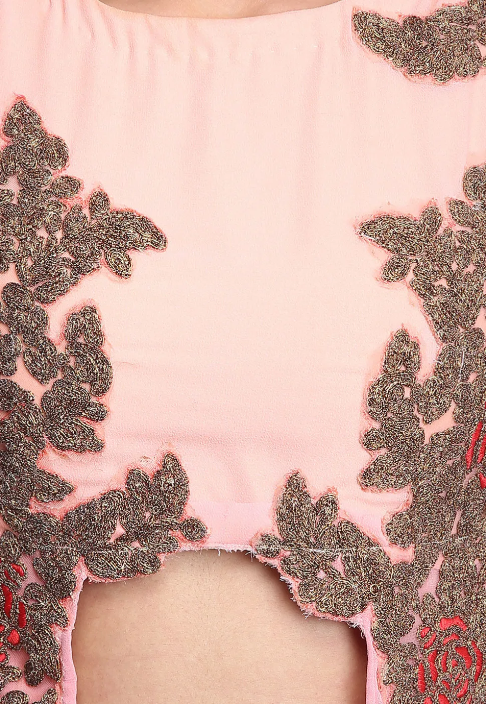 Embroidered Georgette Front Open A Line Suit in Peach Ombre