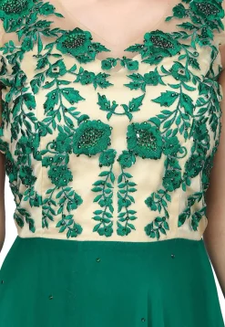 Embroidered Georgette Gown in Green