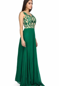 Embroidered Georgette Gown in Green