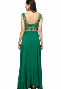 Embroidered Georgette Gown in Green