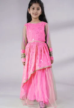 Embroidered Georgette Gown in Baby Pink