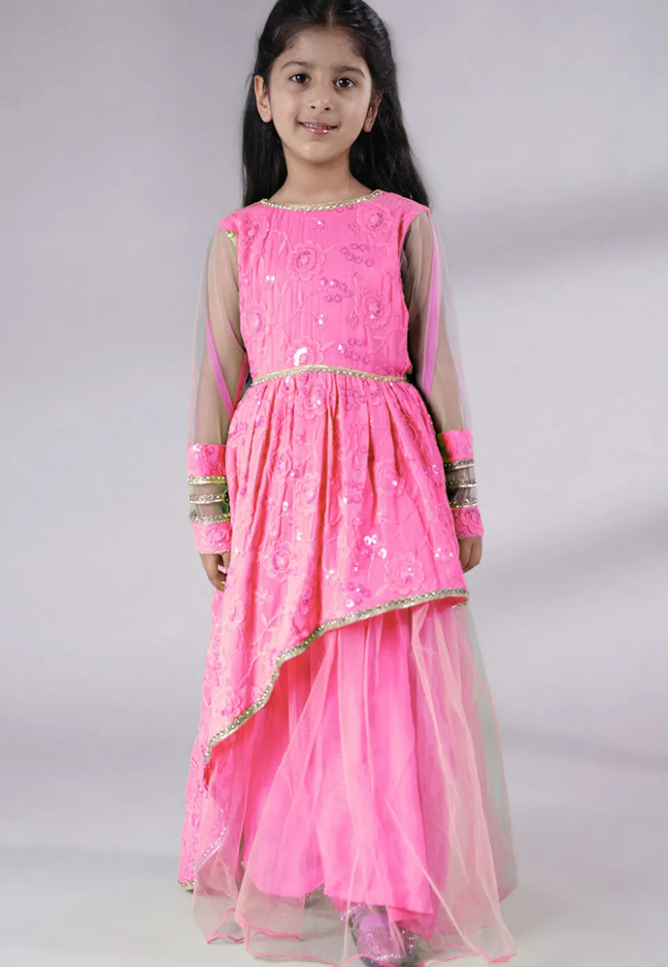 Embroidered Georgette Gown in Baby Pink