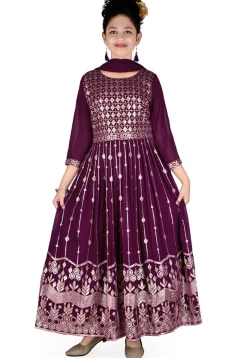 Embroidered Georgette Gown in Violet