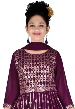 Embroidered Georgette Gown in Violet