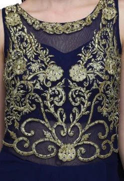 Embroidered Georgette Gown with attached Dupatta in Navy Blue