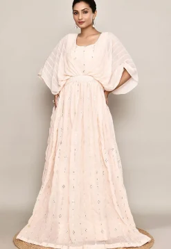 Embroidered Georgette Gown in Peach
