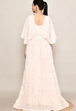 Embroidered Georgette Gown in Peach
