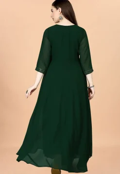 Embroidered Georgette Gown in Dark Green