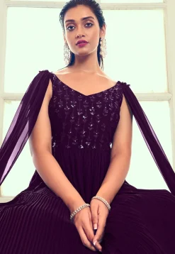 Embroidered Georgette Gown in Purple