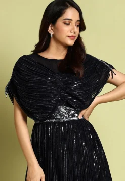 Embroidered Georgette Gown in Black