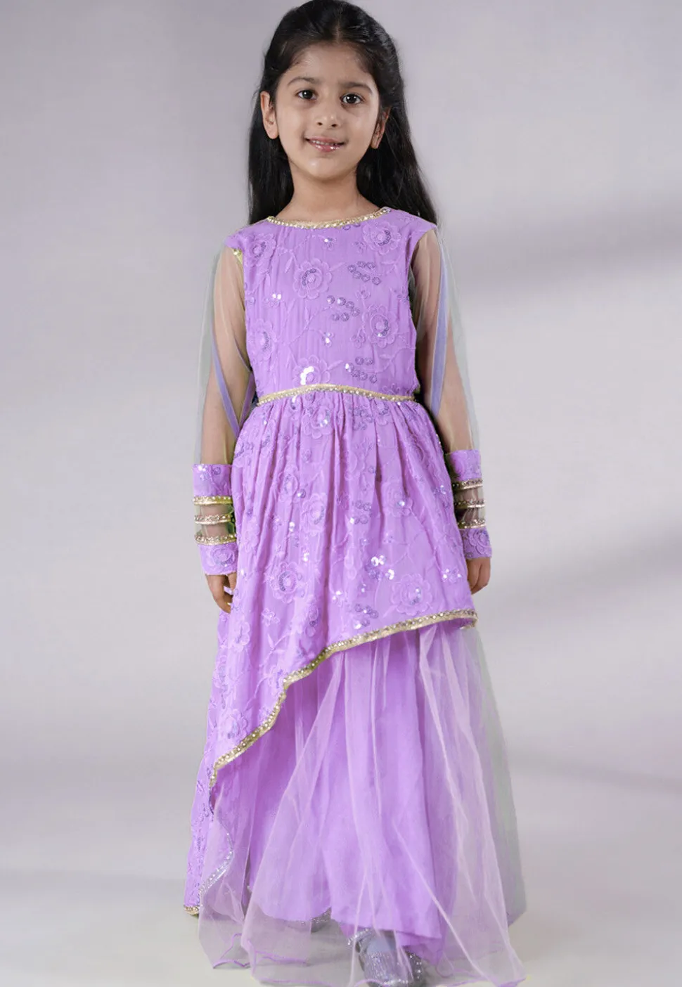 Embroidered Georgette Gown in Light Purple