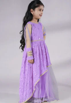 Embroidered Georgette Gown in Light Purple