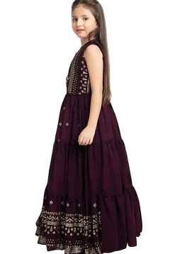 Embroidered Georgette Gown in Wine