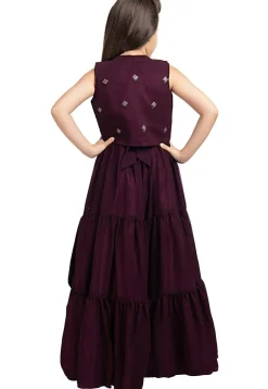 Embroidered Georgette Gown in Wine