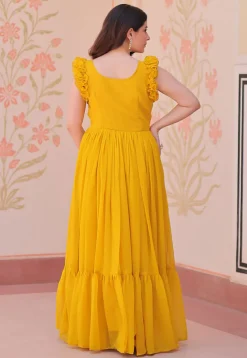 Embroidered Georgette Gown in Yellow