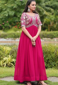 Embroidered Georgette Gown in Pink