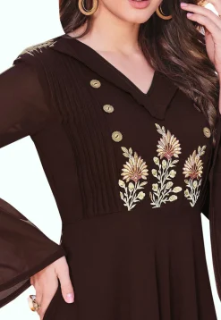 Embroidered Georgette Gown in Brown