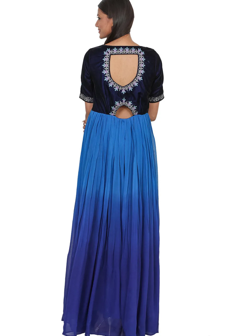 Embroidered Georgette Gown in Shaded Blue