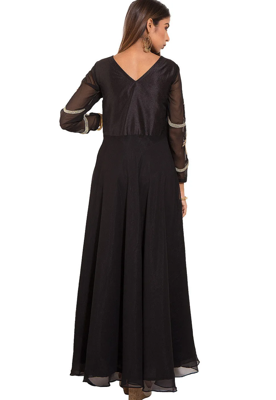 Embroidered Georgette Gown in Black