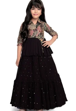 Embroidered Georgette Gown in Wine