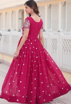 Embroidered Georgette Gown in Pink
