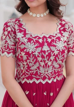 Embroidered Georgette Gown in Pink