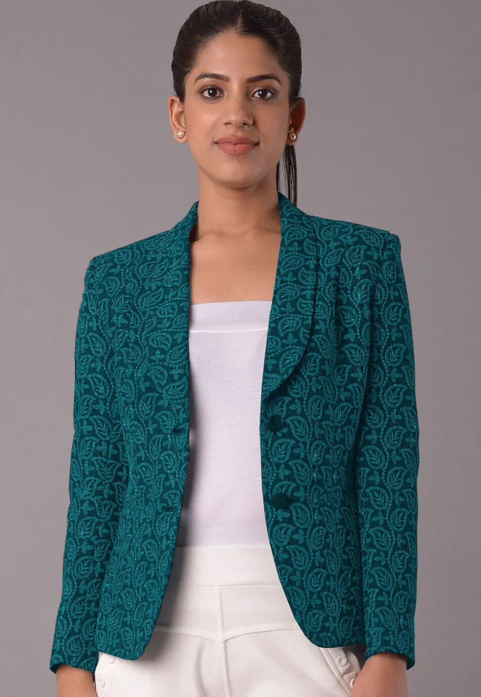 Embroidered Georgette Jacket in Teal Blue