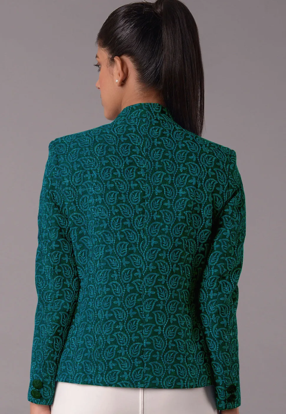 Embroidered Georgette Jacket in Teal Blue