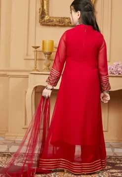 Embroidered Georgette Jacquard Pakistani Suit in Red