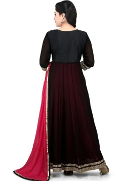 Embroidered Georgette Jacket Style Abaya Style Suit in Black