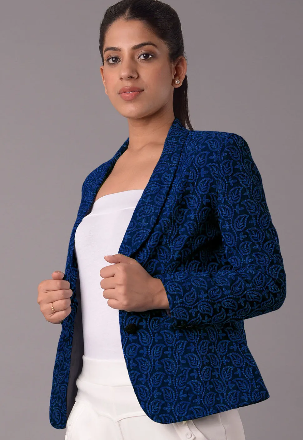 Embroidered Georgette Jacket in Blue