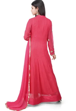 Embroidered Georgette Jacket Style Abaya Suit in Coral