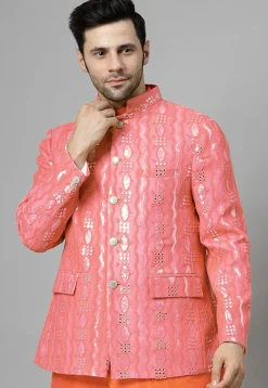 Embroidered Georgette Jodhpuri Jacket in Pink