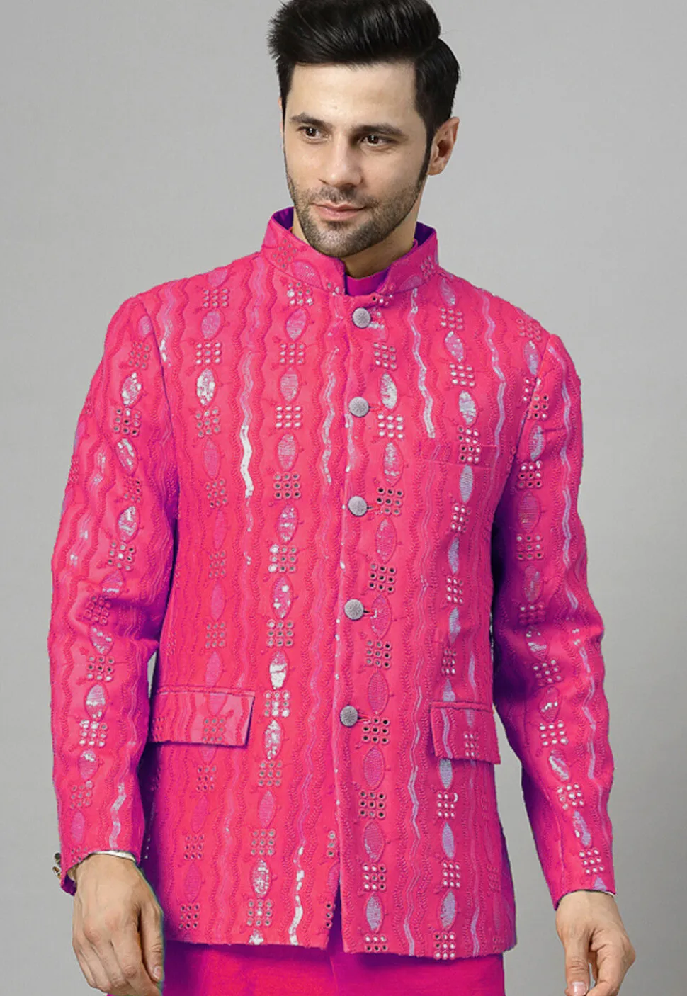 Embroidered Georgette Jodhpuri Jacket in Fuchsia