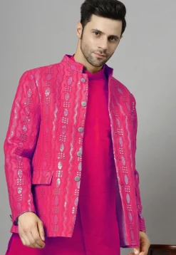 Embroidered Georgette Jodhpuri Jacket in Fuchsia