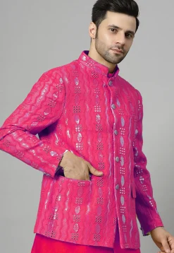 Embroidered Georgette Jodhpuri Jacket in Fuchsia