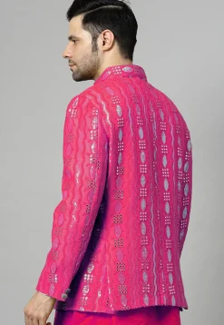 Embroidered Georgette Jodhpuri Jacket in Fuchsia