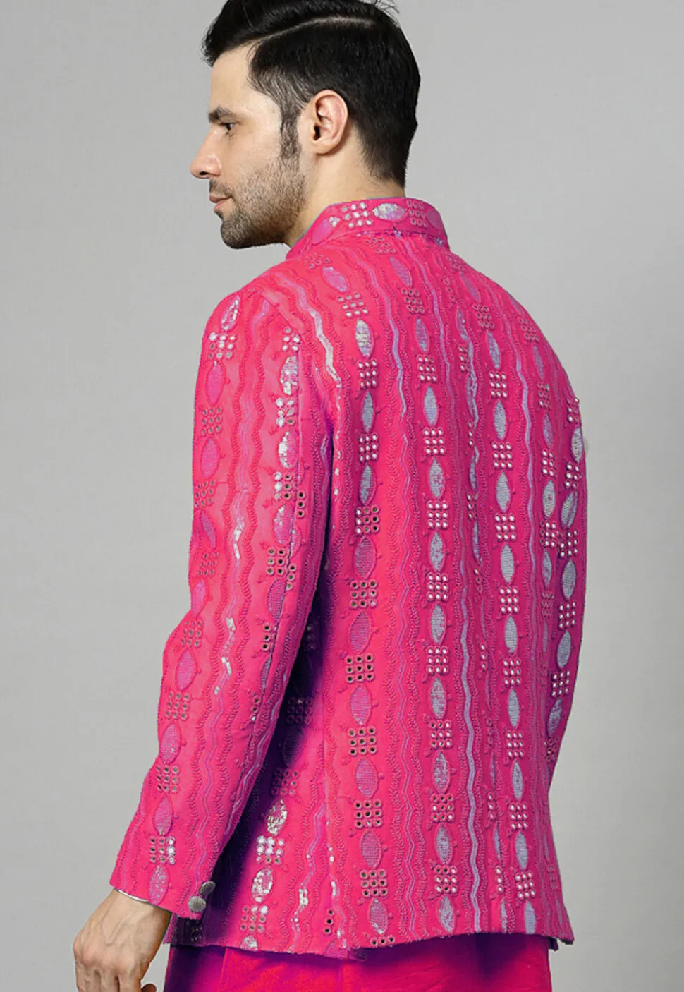 Embroidered Georgette Jodhpuri Jacket in Fuchsia