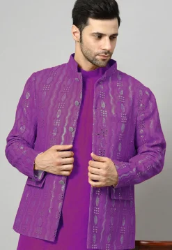 Embroidered Georgette Jodhpuri Jacket in Violet