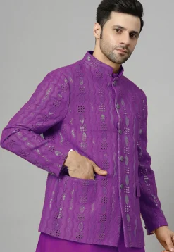 Embroidered Georgette Jodhpuri Jacket in Violet