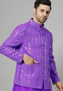 Embroidered Georgette Jodhpuri Jacket in Purple