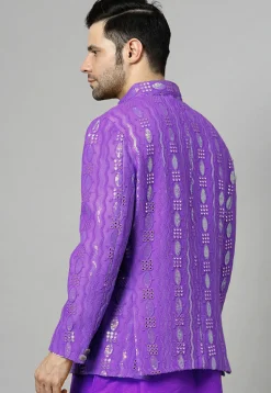 Embroidered Georgette Jodhpuri Jacket in Purple
