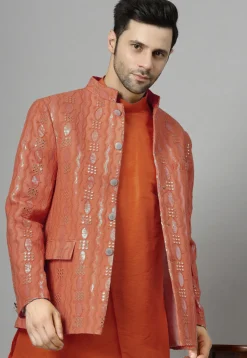 Embroidered Georgette Jodhpuri Jacket in Rust