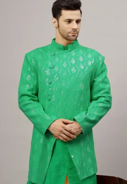Embroidered Georgette Jodhpuri Jacket in Green