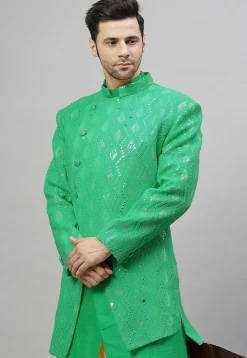 Embroidered Georgette Jodhpuri Jacket in Green