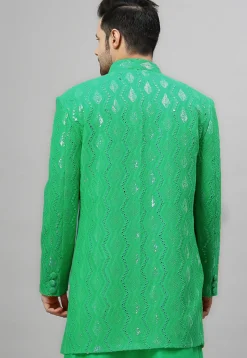 Embroidered Georgette Jodhpuri Jacket in Green