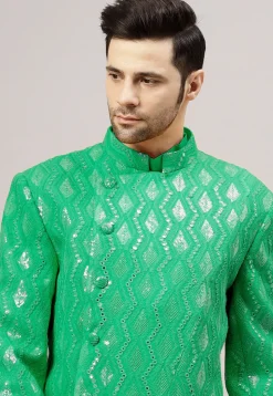 Embroidered Georgette Jodhpuri Jacket in Green