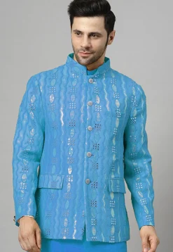 Embroidered Georgette Jodhpuri Jacket in Sky Blue