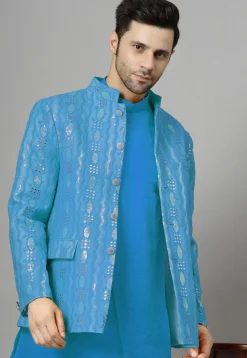 Embroidered Georgette Jodhpuri Jacket in Sky Blue